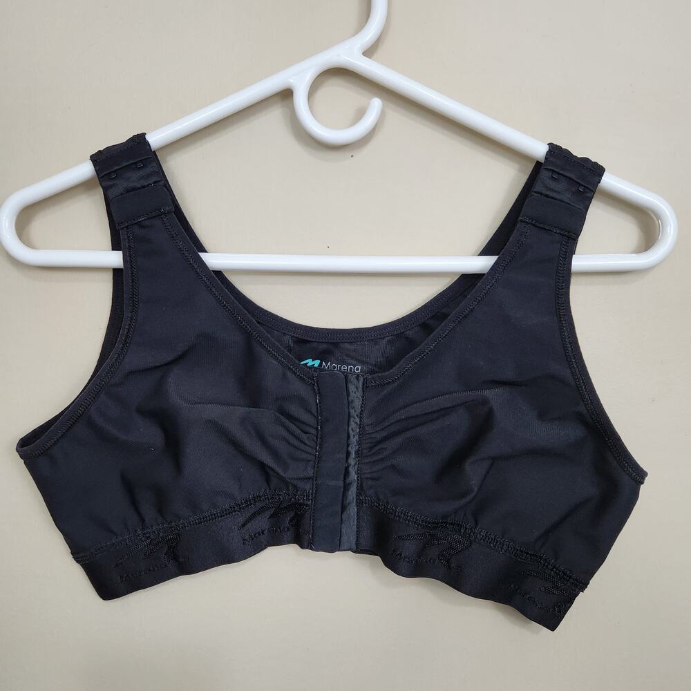 MARENA RECOVERY Shirred Front Closure Strap Post Surgery Bra Black SZ 42 AA/A